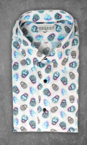 OMEROS® USA Shirt - White Blue Skulls