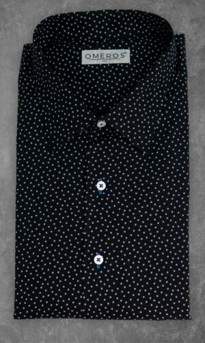 OMEROS® USA Shirt - Black with Blue White Polkadots